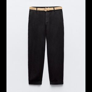 ZARA Belted Linen Blend Chino Pants
